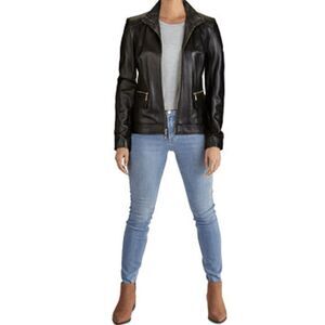 COLE HAAN Wing Collar Leather Jacket Size Medium